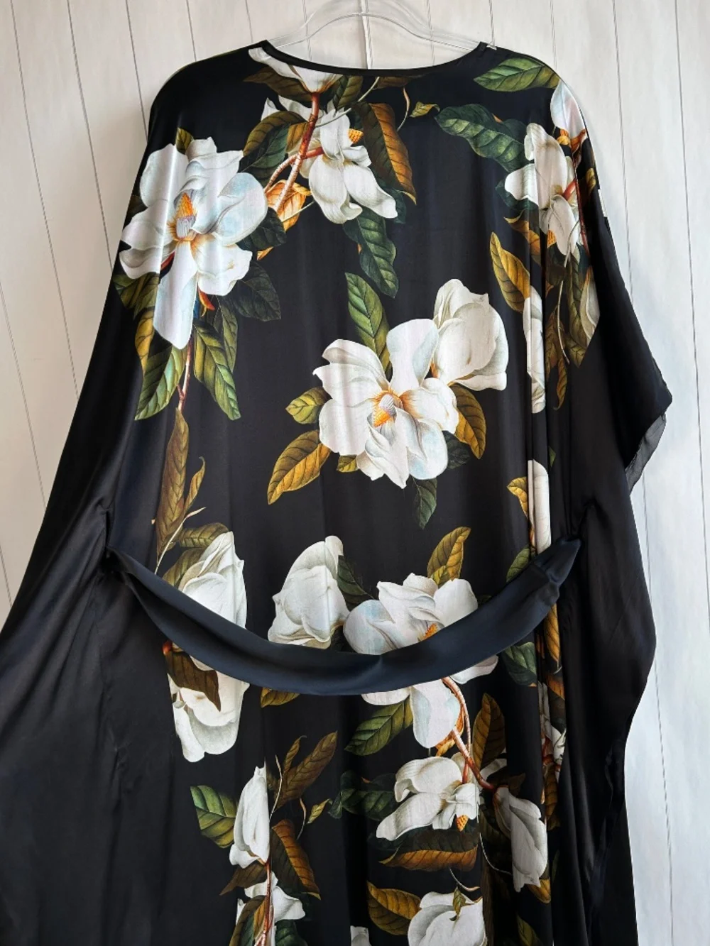 Nicoblu plus size 1X 2X 3X 4X Camellia belted kaftan maxi dress black 100% silk - Picture 10 of 14
